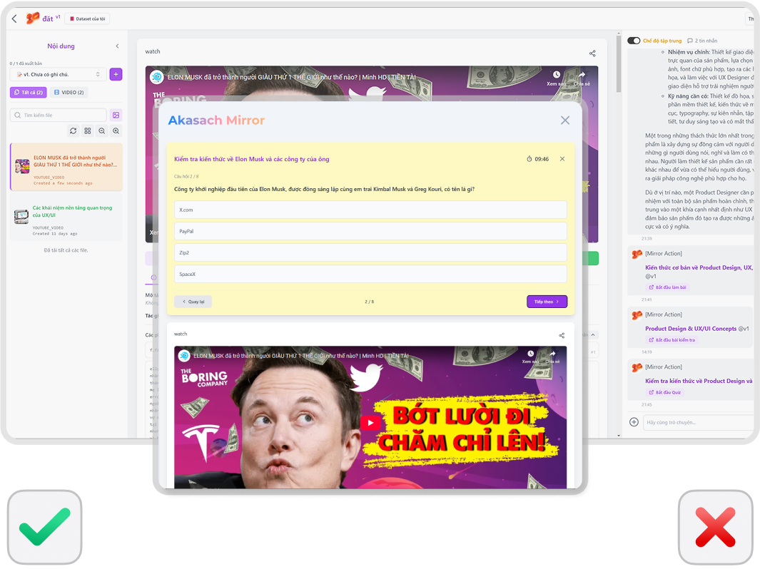 Akasach Mirror – Luyện tập quiz tự động